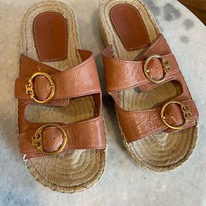 Tory Burch Selby Two-Band Leather Espadrille Sandals